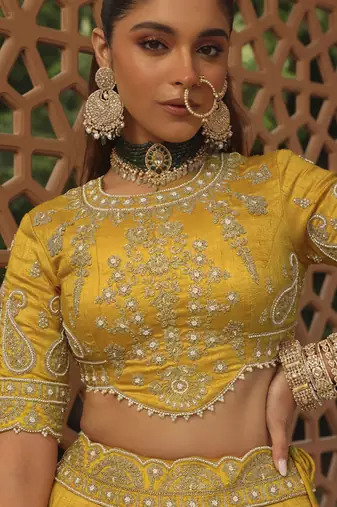 Uzma - Mustard Lehenga with Blouse and Dupatta