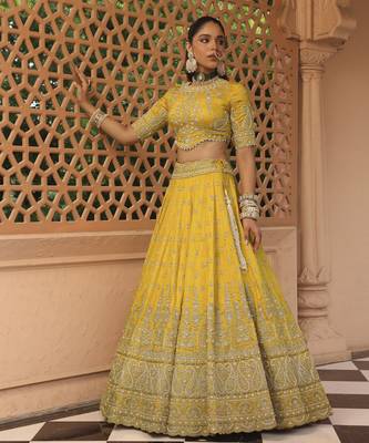 Uzma - Mustard Lehenga with Blouse and Dupatta 4