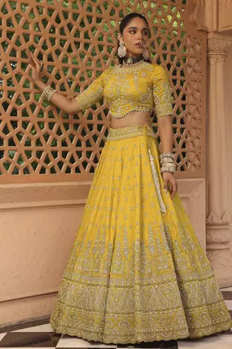 Uzma - Mustard Lehenga with Blouse and Dupatta