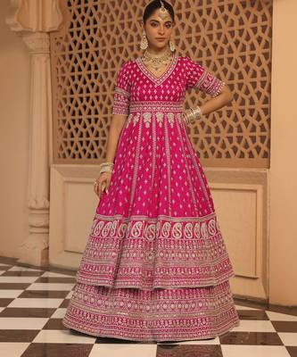 Naila - Hotpink Anarkali with  Lehenga and Dupatta 2