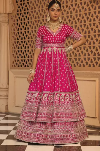 Naila - Hotpink Anarkali with  Lehenga and Dupatta