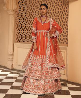 Mariyah - Orange Anarkali with  Lehenga and Dupatta 1