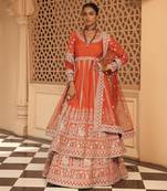 Mariyah - Orange Anarkali with  Lehenga and Dupatta