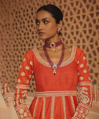 Mariyah - Orange Anarkali with  Lehenga and Dupatta 3