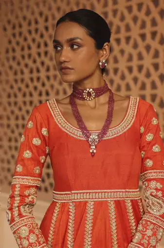 Mariyah - Orange Anarkali with  Lehenga and Dupatta