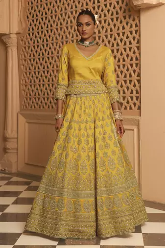 Noorali - Mustard Lehenga with Choli and Dupatta