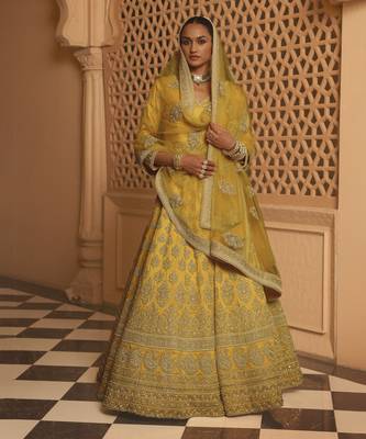 Noorali - Mustard Lehenga with Choli and Dupatta 1