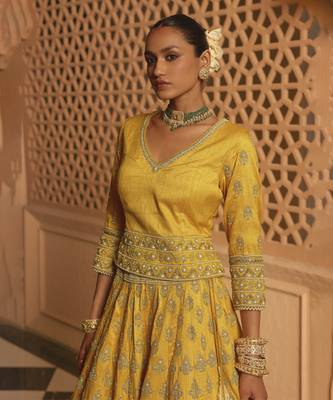 Noorali - Mustard Lehenga with Choli and Dupatta 4