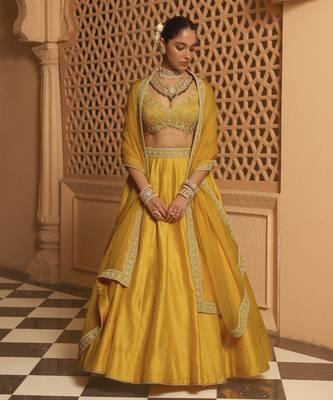 Mazhum - Mustard Lehenga with Blouse and Dupatta 1