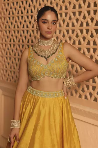 Mazhum - Mustard Lehenga with Blouse and Dupatta