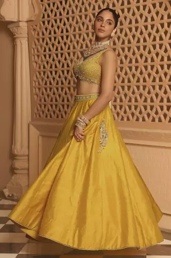 Mazhum - Mustard Lehenga with Blouse and Dupatta