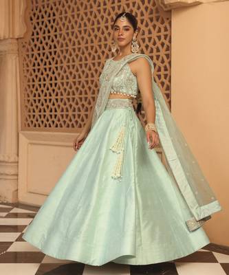 Afsa - Misty Green Lehenga with Blouse and Dupatta 2