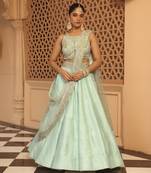 Afsa - Misty Green Lehenga with Blouse and Dupatta