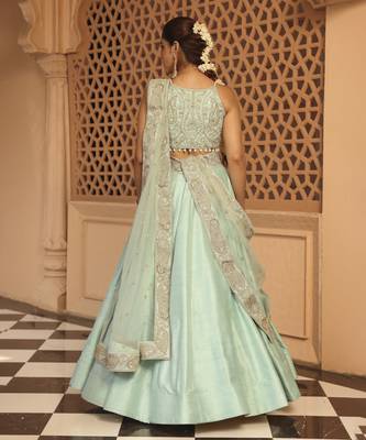 Afsa - Misty Green Lehenga with Blouse and Dupatta 3