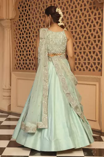 Afsa - Misty Green Lehenga with Blouse and Dupatta