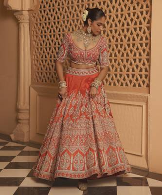 Faizah - Orange Lehenga with Blouse and Dupatta 5