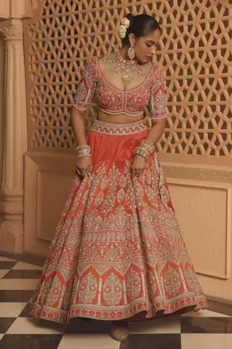 Faizah - Orange Lehenga with Blouse and Dupatta