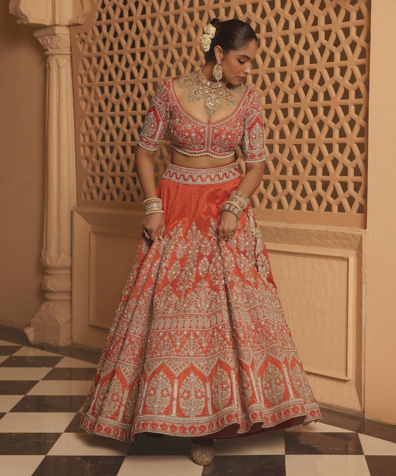 Faizah - Orange Lehenga with Blouse and Dupatta