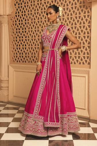 Ilma - Hotpink Lehenga with Blouse and Dupatta