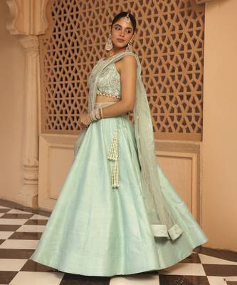 Afsa - Misty Green Lehenga with Blouse and Dupatta 5
