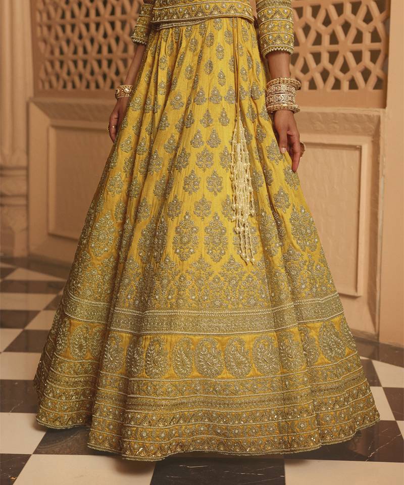 Noorali - Mustard Lehenga with Choli and Dupatta