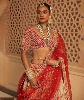 Naazreen - Red Lehenga with Blouse and Dupatta 5