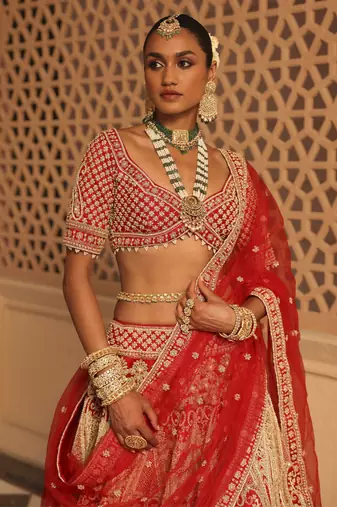Naazreen - Red Lehenga with Blouse and Dupatta