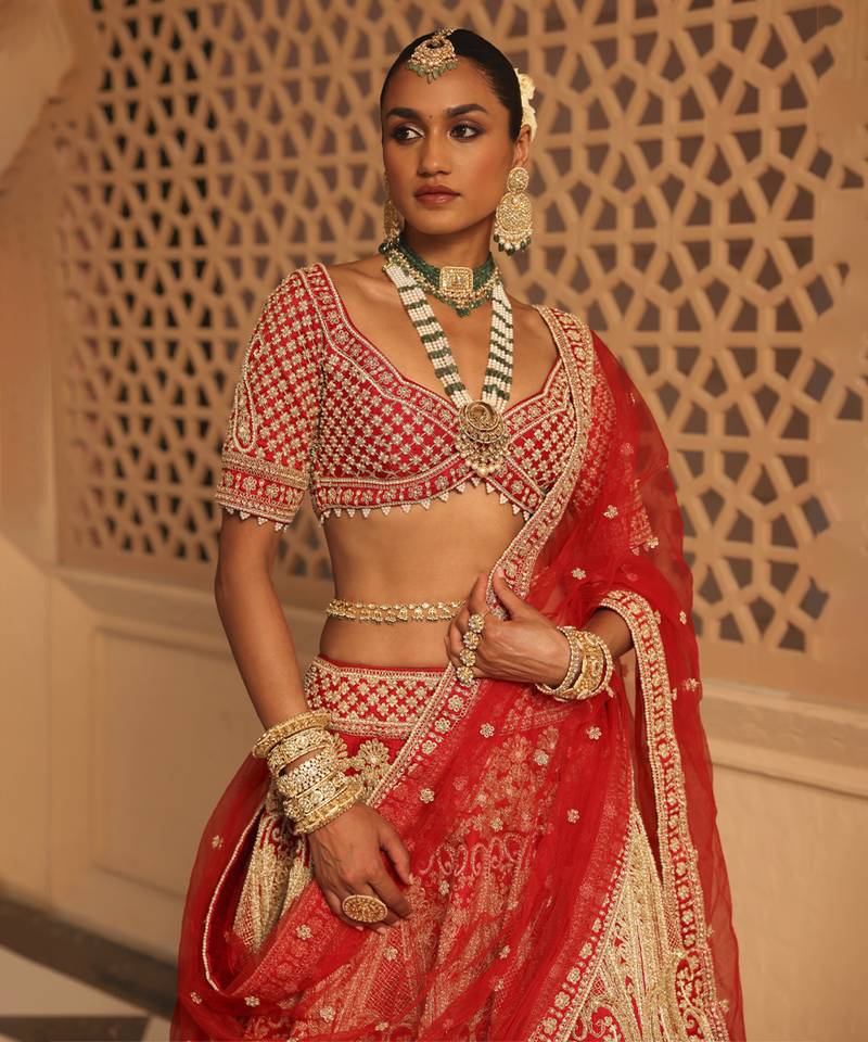 Naazreen - Red Lehenga with Blouse and Dupatta