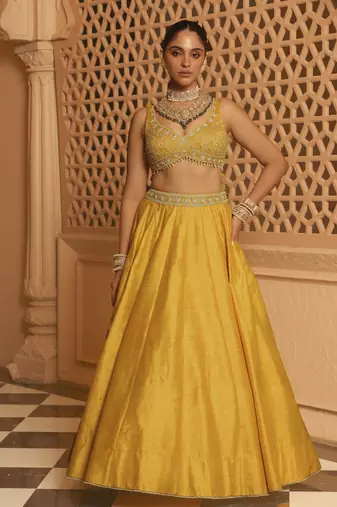 Mazhum - Mustard Lehenga with Blouse and Dupatta