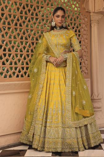 Uzma - Mustard Lehenga with Blouse and Dupatta