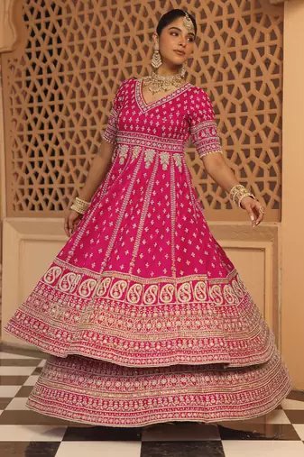 Naila - Hotpink Anarkali with  Lehenga and Dupatta