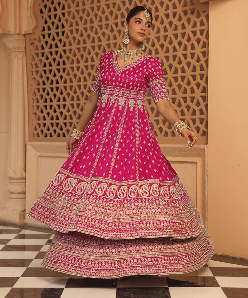 Naila - Hotpink Anarkali with  Lehenga and Dupatta