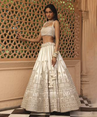 Iqra - Ivory Lehenga with Blouse and Dupatta 5