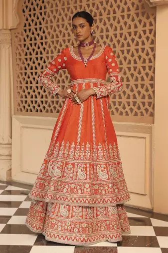 Mariyah - Orange Anarkali with  Lehenga and Dupatta