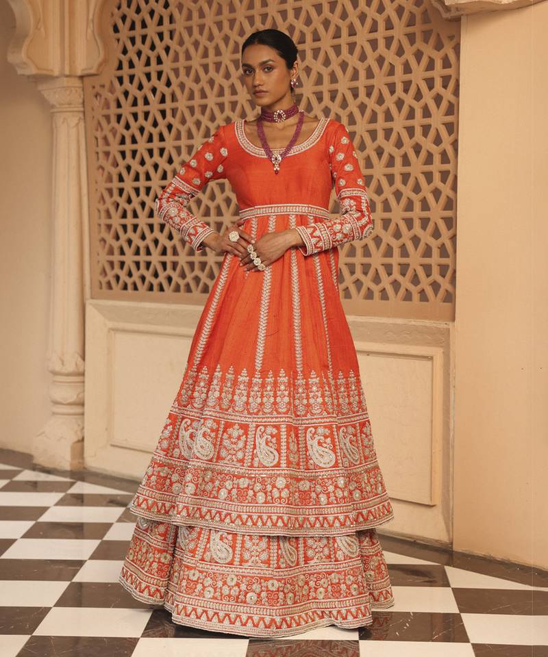 Mariyah - Orange Anarkali with  Lehenga and Dupatta