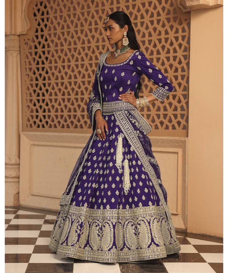 Aasmaa - Purple Lehenga with Choli and Dupatta