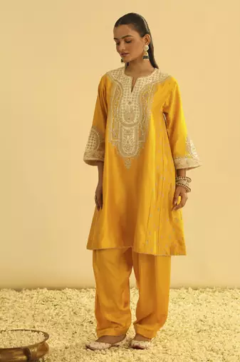 Arisana - mustard short kalidaar chauga with salwar