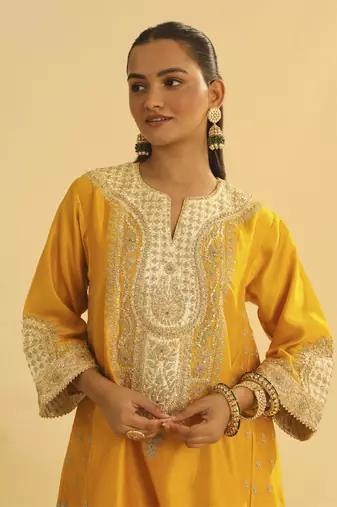 Arisana - mustard short kalidaar chauga with salwar