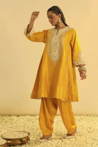 Arisana - mustard short kalidaar chauga with salwar