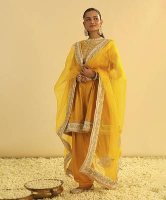 Amani - mustard a-line  kurta with salwar & dupatta 1
