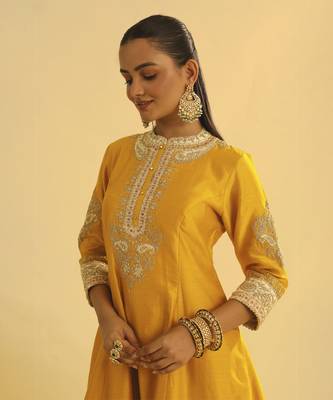 Amani - mustard a-line  kurta with salwar & dupatta 2