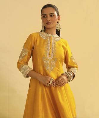 Amani - mustard a-line  kurta with salwar & dupatta 3