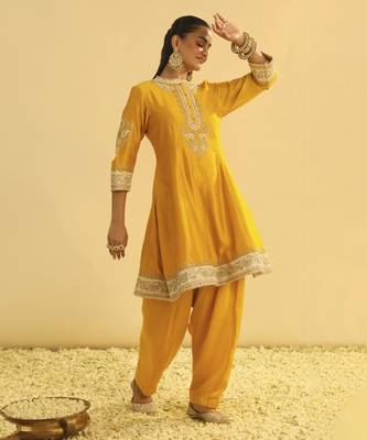 Amani - mustard a-line  kurta with salwar & dupatta 4