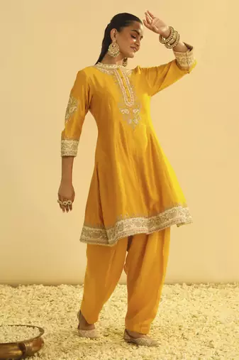 Amani - mustard a-line  kurta with salwar & dupatta