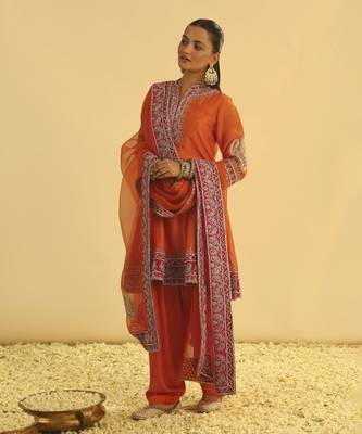 Rayana - orange a-line kurta with salwar & dupatta 4