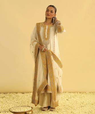Asmira - daisy ivory long kurta with palazzo & dupatta 2