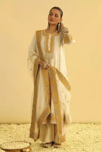 Asmira - daisy ivory long kurta with palazzo & dupatta