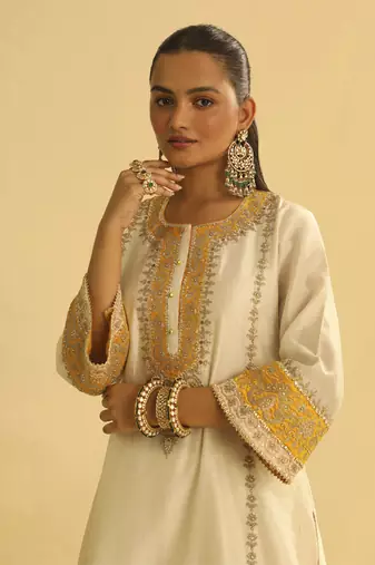 Asmira - daisy ivory long kurta with palazzo & dupatta