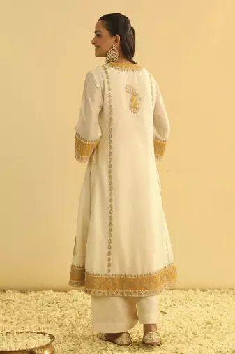 Asmira - daisy ivory long kurta with palazzo & dupatta