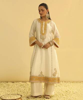 Asmira - daisy ivory long kurta with palazzo & dupatta 5